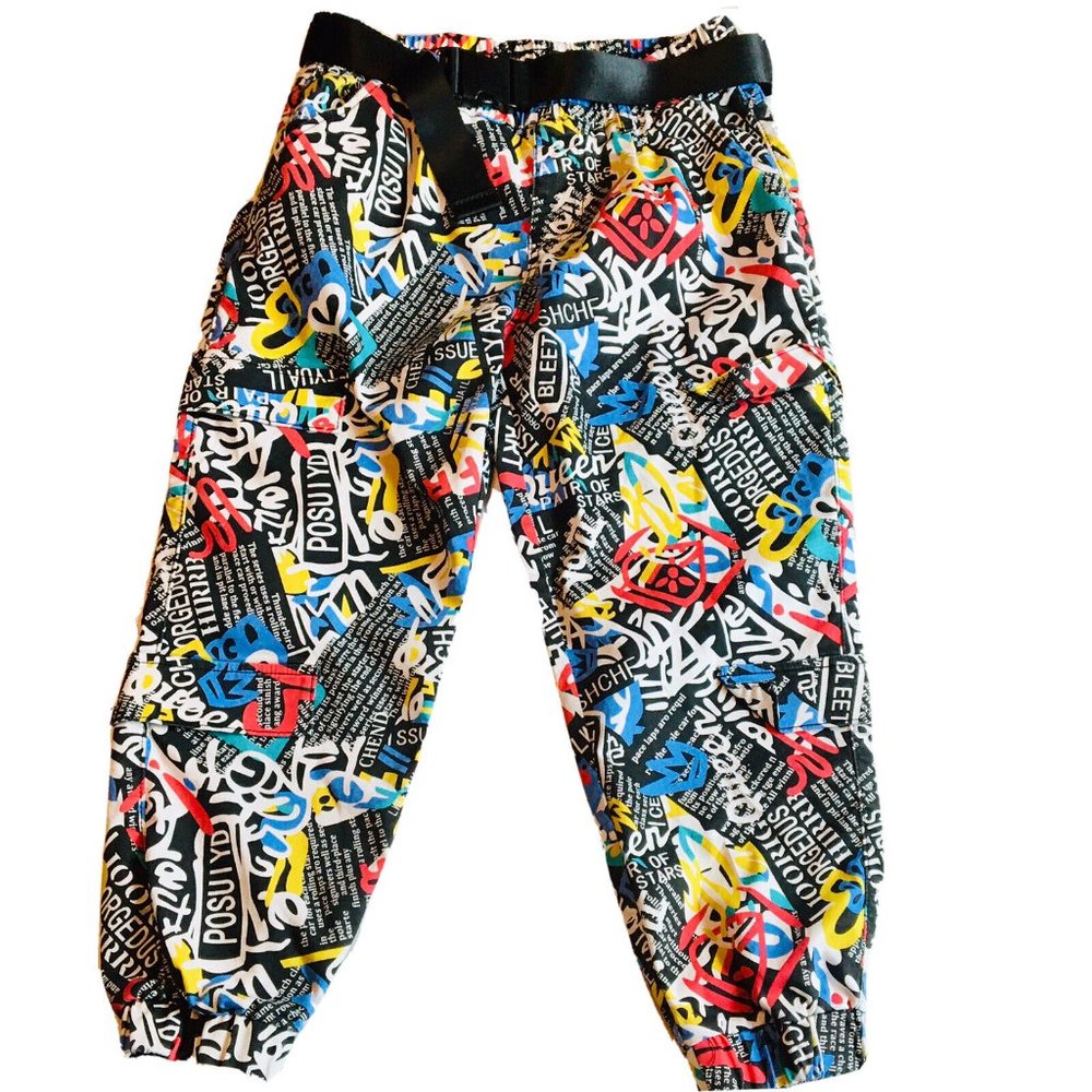 VIP Jeans Urban Graffiti Jogger Style Ankle Faux Cargo Pants Size 7/8 Juniors